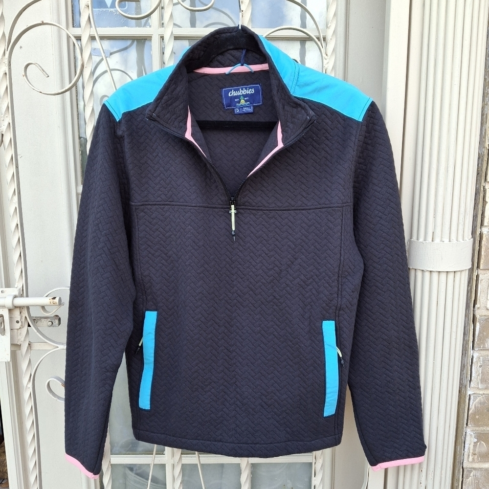 Chubbies The Brightside Black Quilted Quarter Zip Pullover Men Size Small - Picture 5 of 16